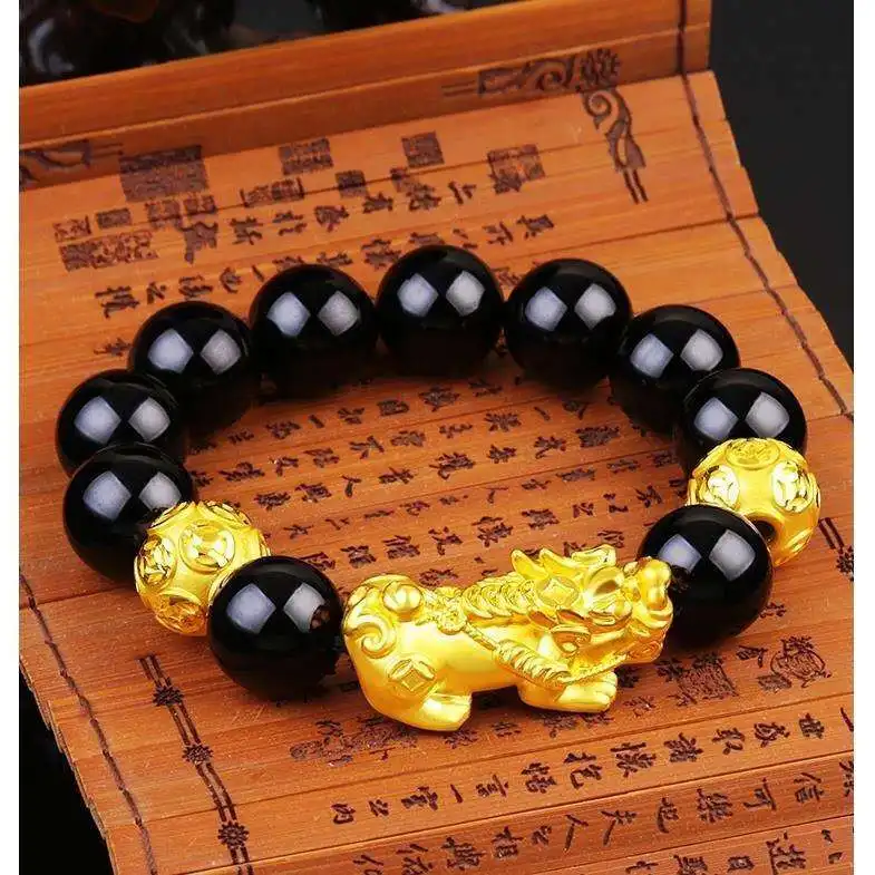 

Feng Shui Obsidian Stone Beads Bracelet Men Women Unisex Wristband Black Pixiu Brave Troops Wealth and Good Luck Women Bracelet
