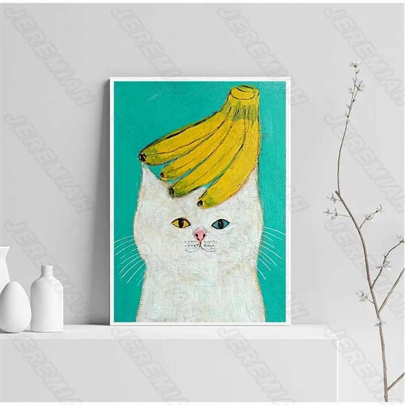 

Kitten playing guitar animal poster nordic style wall art canvas print painting modern living room decoration