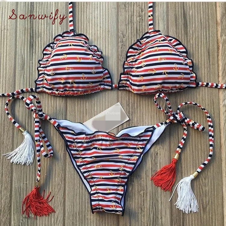 

2020 Sexy Swimwear Fashionable Bikinibikini Corrugated Printed Swimsuit Sexy Swimsuit Bikini