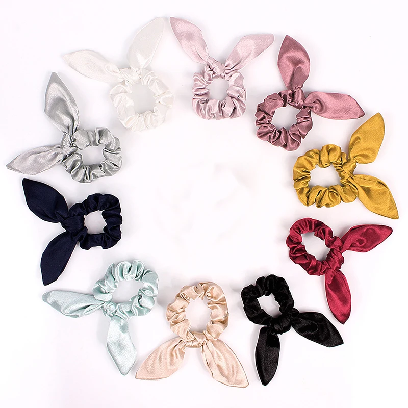 Блестящая атласная резинка для волос с кроличьими ушками девочек кролика бантом