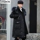 Мужской пуховик с большим воротником, повседневное водонепроницаемое длинное пальто с капюшоном, поддающееся сжатию, 2020