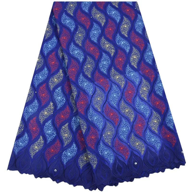 New Arrival African Swiss Cotton Voile Lace In Switzerland Stoned Royal Blue Golden Thread Nigerian Tulle Laces For Sewing F1729 | Дом и сад
