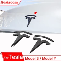 new for tesla model 3 y 2021 decal styling accessories car front and rear tail icon tesla logo real carbon fiber stickers model3