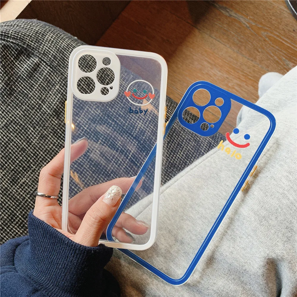 

Smiley Face Lens protection TPU phone cover for iPhone 12Pro Max 11 7 8 Plus X XR XS MAX Transparen Anti knock Phone Case