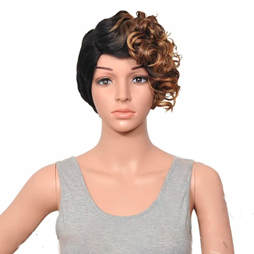 HAIRJOY женский специальный смешанный цвет боковая часть короткий кудрявый синтетический парик для волос - Цвет: brown