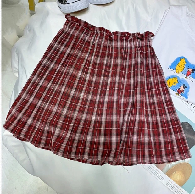 2019 Autum Harajuku Sweet High-waisted Chequered pleated skirt Kawaii Punk Short Plaid Skirt Sexy A-shaped Plus Size | Женская одежда