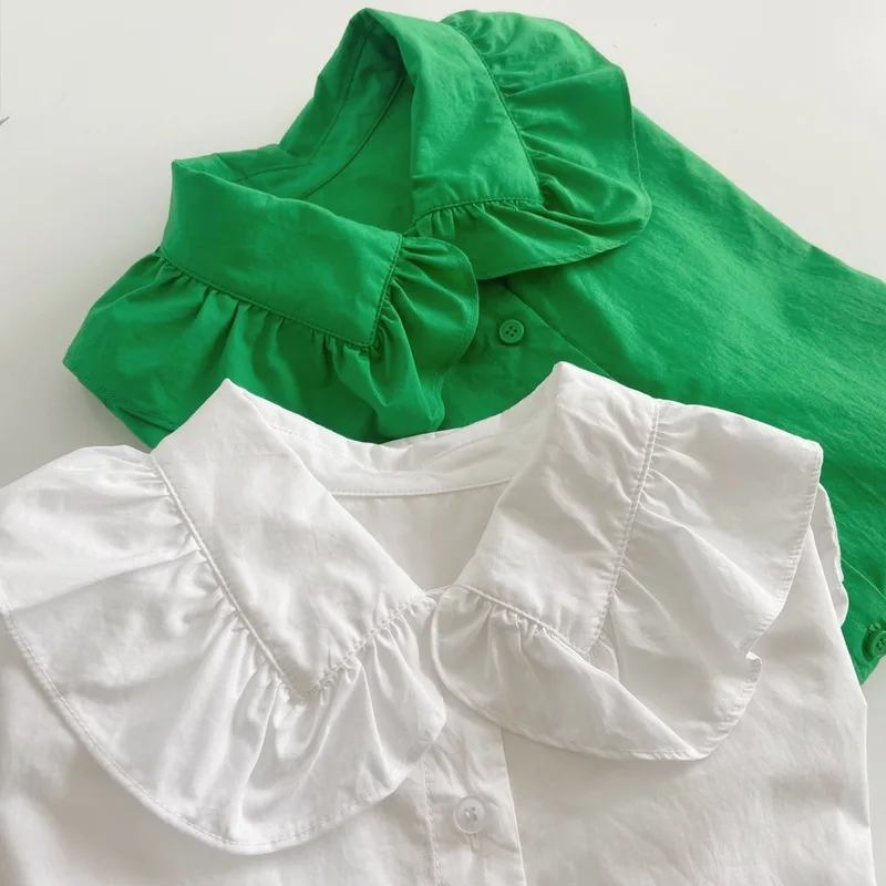 

Spring New Long-sleeved Lotus Leaf Collar Bottoming Cardigan Women Shirt