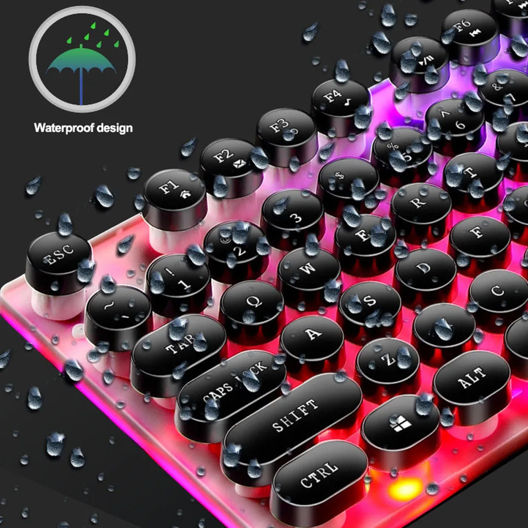 

Wired Punk Mechanical Felling Keyboard 104 Keys Floating Button Black White USB Retro Gaming Keyboards Backlit For PC Laptop