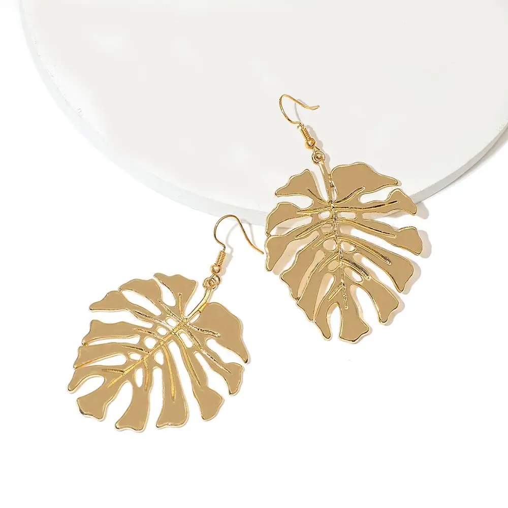 

Lifefontier New Creative Gold Metal Leaf Drop Earrings 2021 Fashion Tropical Plant Leaves Shape Earrings for Women Jewelry Gifts