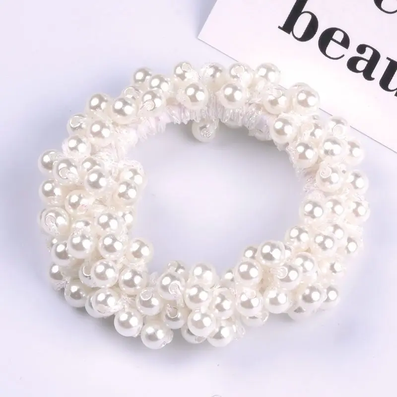 

Fashion Rubber Band Rope Elastic Girls Scrunchie Ponytail Holder Pearl Beads Women Hair Bands Ties Accessories for Women