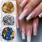 1 коробка золотых блестящих хлопьев, нестандартные Блестки из алюминиевой фольги для ногтей, хромированная пудра, паллиитра, маникюр, украшения для дизайна ногтей