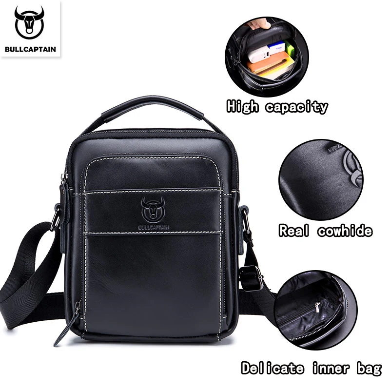 BULLCAPTAIN men's first layer leather shoulder bag leather messenger bag casual retro soft leather multi-function shoulder bag