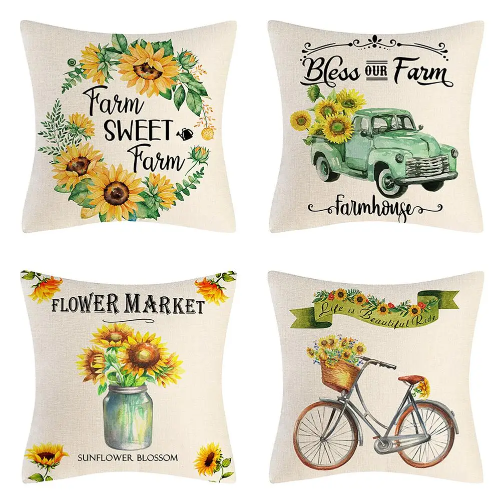 

Sunflower Cushion Covers 45 X 45cm Linen Square Throw Pillow Covers 18 X 18in Pack Of 4 Floral Home Decor Pillowcase For Livi
