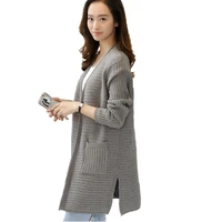 autumn and winter new style v neck womens knitted cardigan korean style loose fitting mid length sweater women shawl jacket