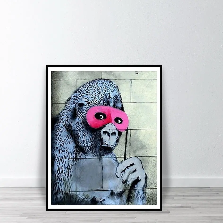 Настенный художественный постер Banksy Gorilla In A Pink Mask печать обезьяны с маской для