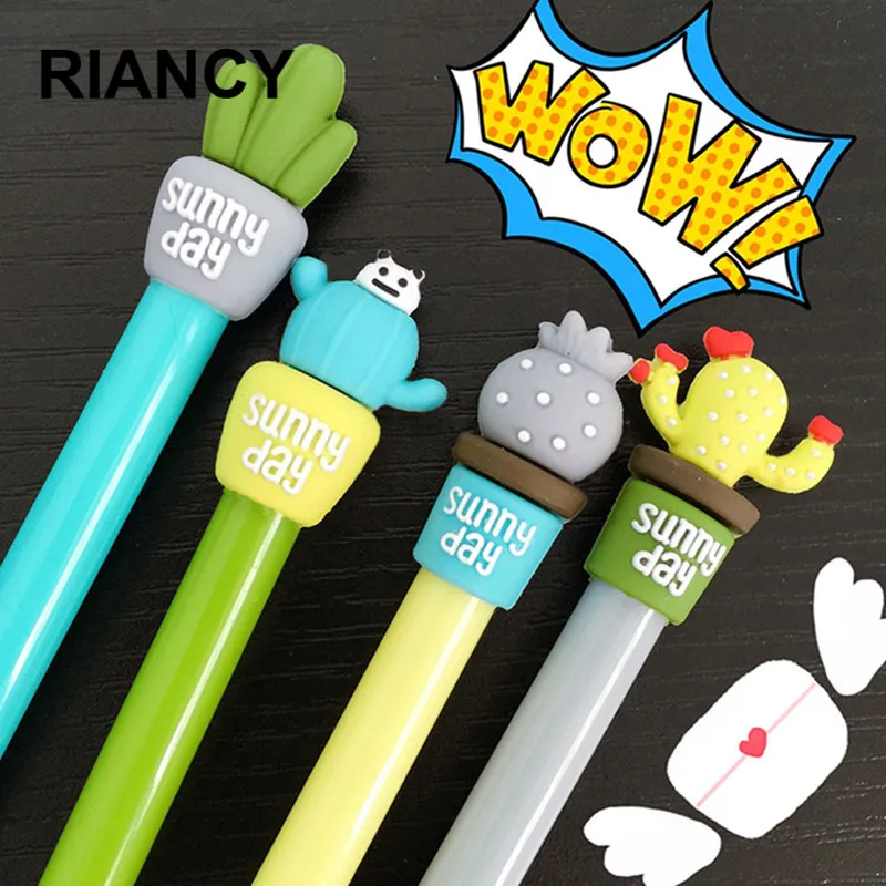 4PCS Sunny day Cactus potting gel pen Succulent plants black ink pens 0.5mm nib syring refill Stationery school supplies 04125