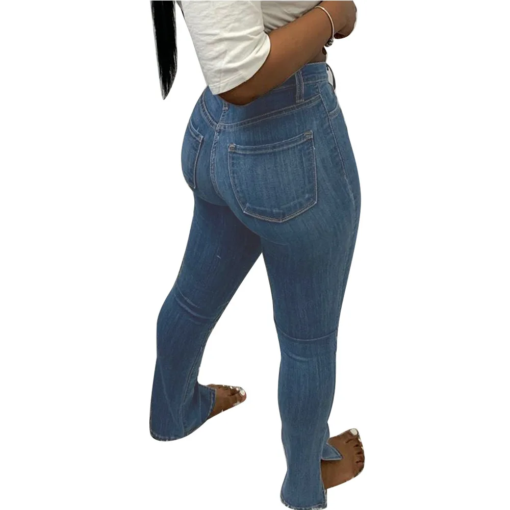 

2021 Hot Sale Women Pencil Jeans with Split Ankle High Waist Zipper Fly Pocket Skinny Stretchy Jeans Denim Pants 3 Colors