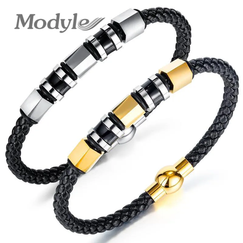 Браслет Modyle из натуральной кожи для мужчин браслеты нержавеющей стали золотого и