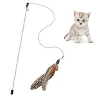 1pc interactive flying feather wand creative interesting feather bell decoration cat teaser toy cat training toy catcher with