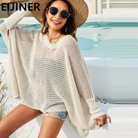 womens knitted black bat sleeve oversized cardigan sweater overall summer white fashion hollow casual beach harajuku sweater