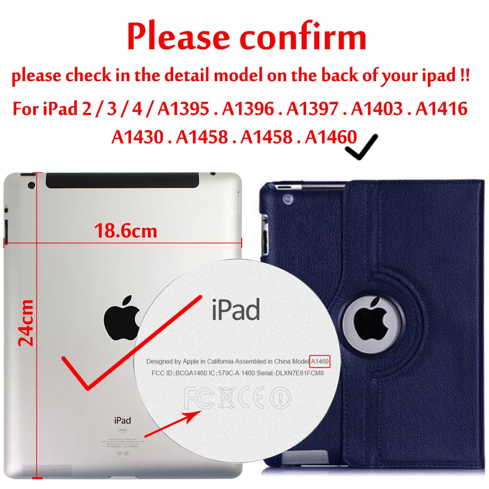 Dark Blue Для iPad2/iPad3/iPad4 из искусственной кожи вращающийся на 360 умный чехол-подставка для iPad 2/iPad 3/iPad 4 чехол для планшета Funda - Цвет: Dark Blue