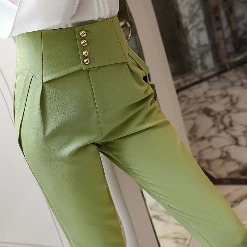 

Lenshin Pencil Pants with Pocket Fashion Style Calf-Length Trousers Women Casual Solid Women Elegant Office Lady Wear