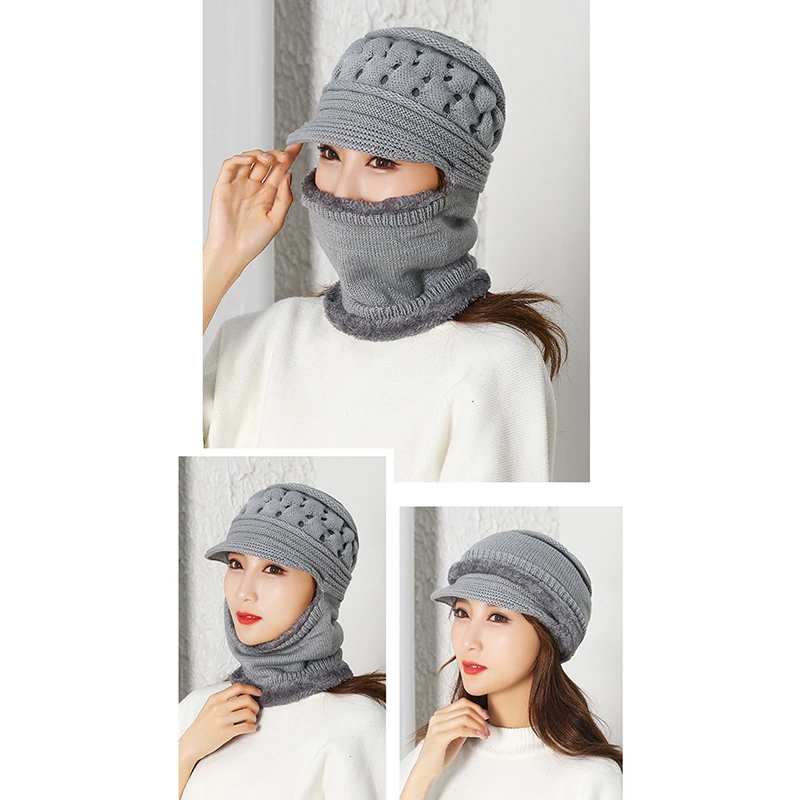 

2020 New Winter Balaclava Beanies Mother Hat Women Warm Thickness Riding Outdoor Hats Solid Color Beanie Cap Mask