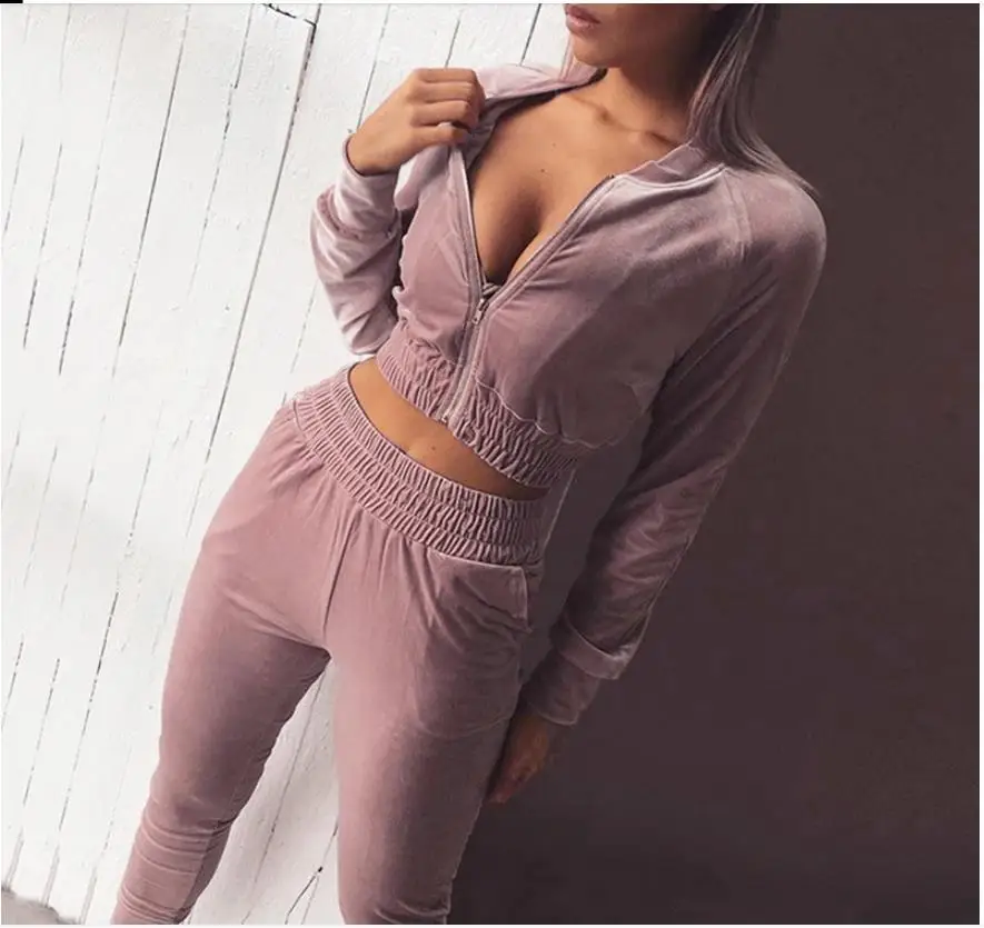 Бархатный спортивный костюм повседневный женские толстовки на молнии толстовка