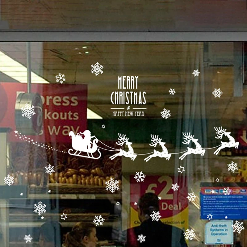 Рождественская настенная наклейка s декор на окно с оленем украшения для дома 2020