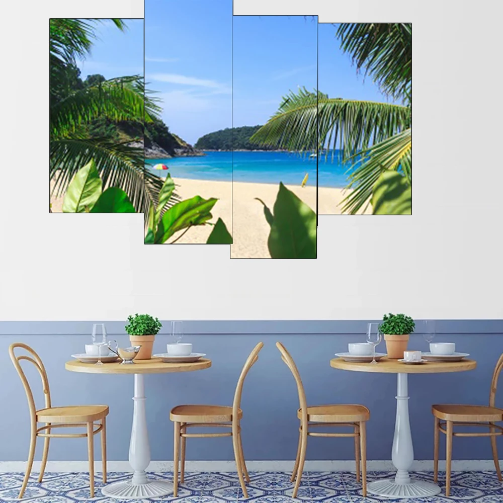 

Laeacco Canvas Modular Painting Wall Art Picture Blue Sky Seaside Posters and Prints Canvas Painting Living Room Bedroom Decor