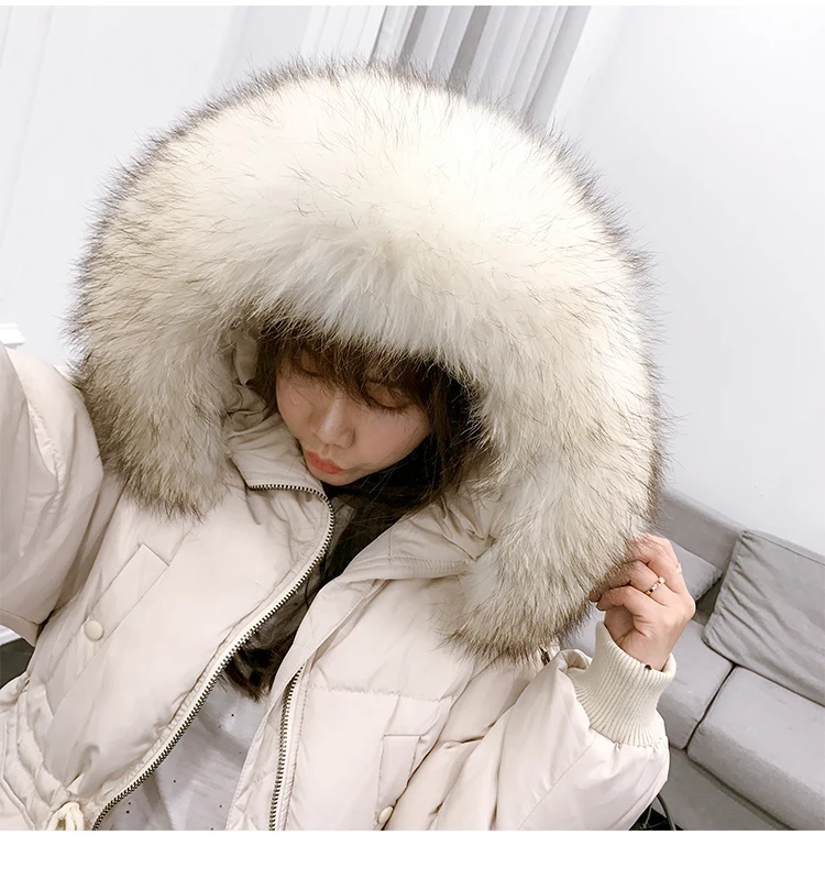 Толстый корейский длинный зимний белый пуховик для женщин большой натуральный
