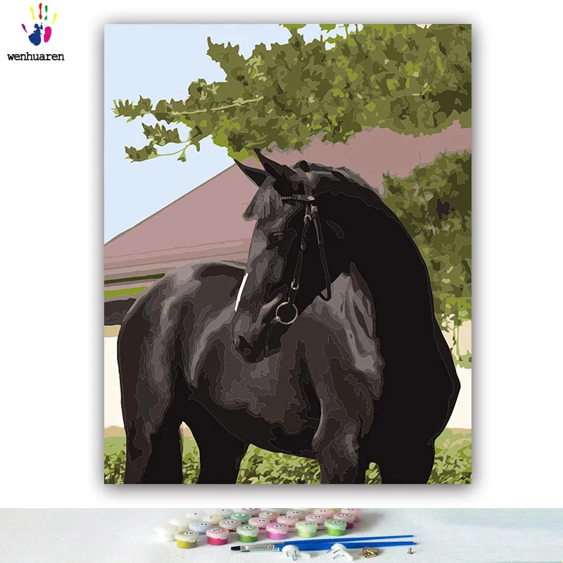 DIY картинки для раскраски по номерам с цветами Лошадь Единорог Белая лошадь