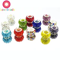 20pcs mixed colorful rhinestone european crystal beads large hole spacer beads fit european charms bracelet diy necklaces crafts
