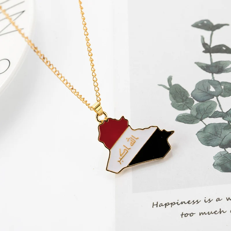 Ожерелье из сплава с картой страны флагом Ираком подвеской ожерелье для женщин