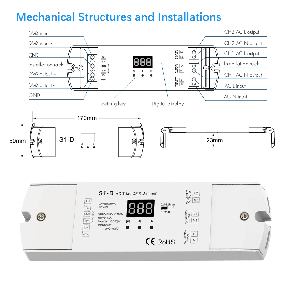Светодиодный диммер Triac 220 в 230 В 110 переменного тока 2 канала контроллер DMX512