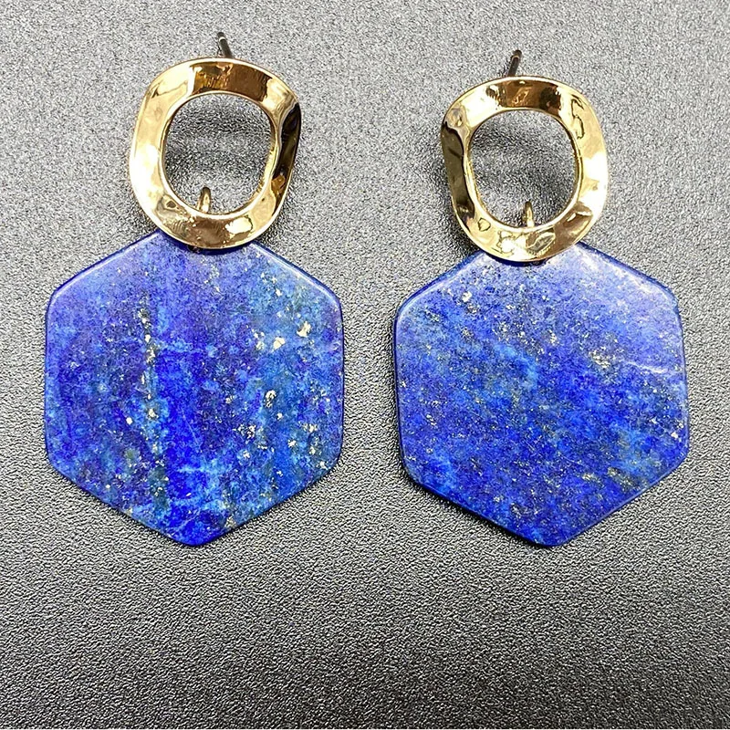 

2020 Summer New Natural Crystal Stone Gemoetric Earrings Women Fashion Hexagon Natural Stone Earring Wholesale