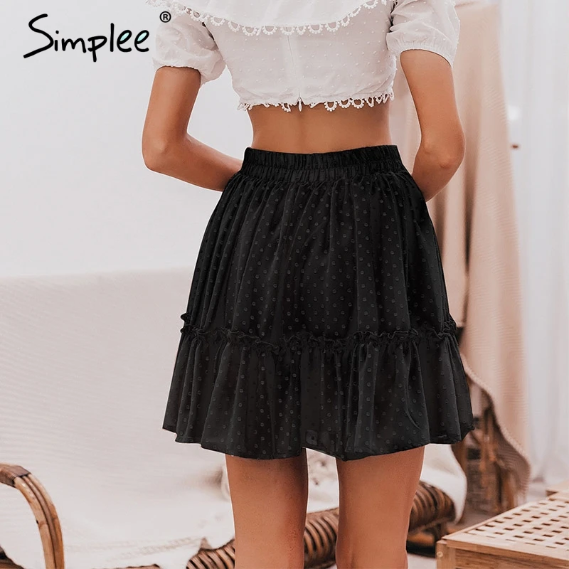 женская мини юбка Simplee с принтом в горошек эластичная короткая завышенной талией