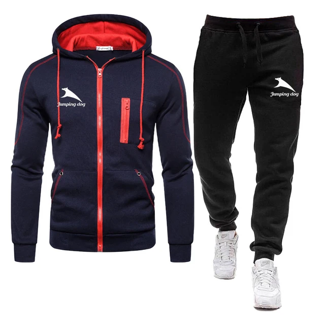

Two-piece puppy print zipper hooded jacket and pants suit men and women zipper sweatshirt new jogging pants
