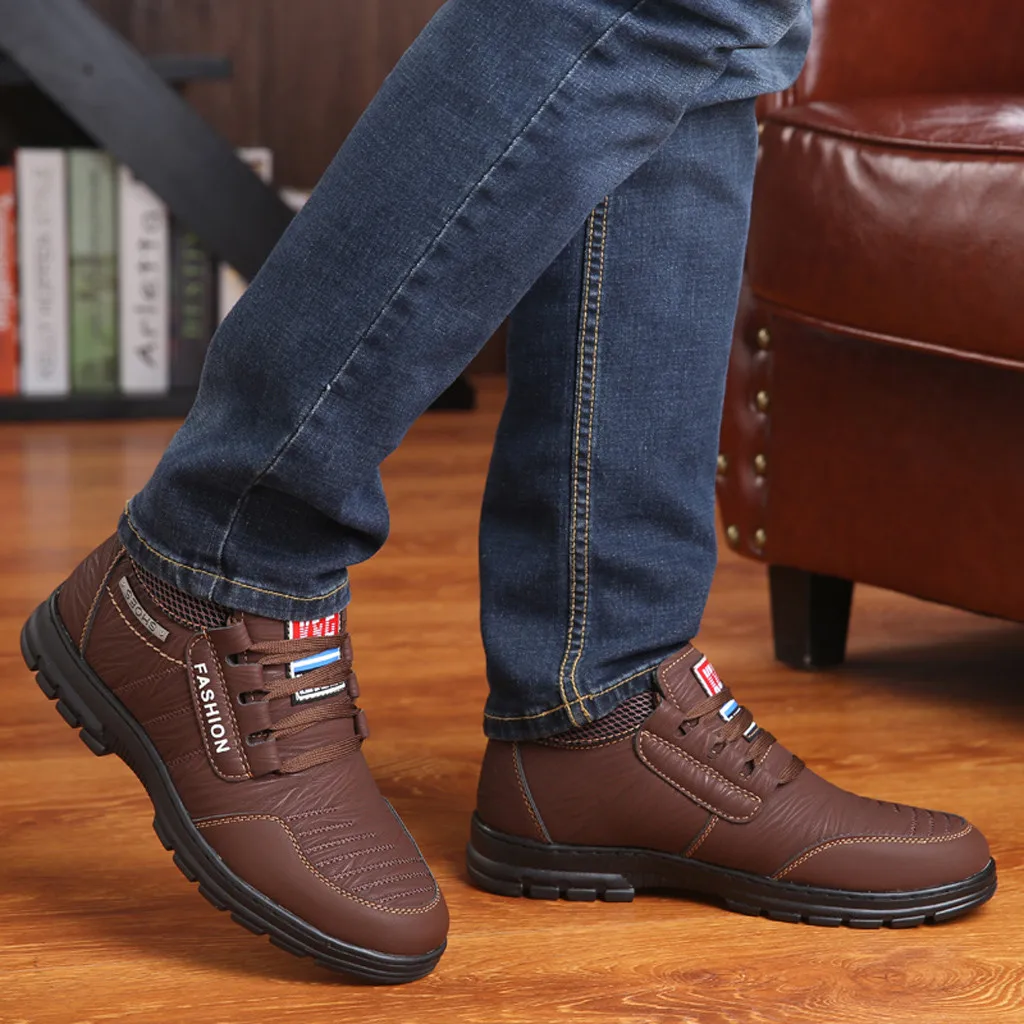 Мужская повседневная обувь; модная зимняя обувь; zapatillas hombre; теплая зимняя обувь из хлопка; обувь с мягкими вставками для папы; нескользящая обувь на высоком каблуке со шнуровкой
