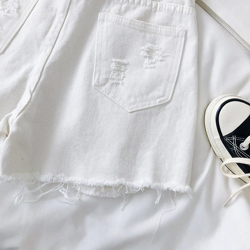 

Shorts Women Summer High-waists Hot Streetwear Holes Fur-lined Denim Stylish Female Casual Solid Ulzzang Simple Womens New Chic