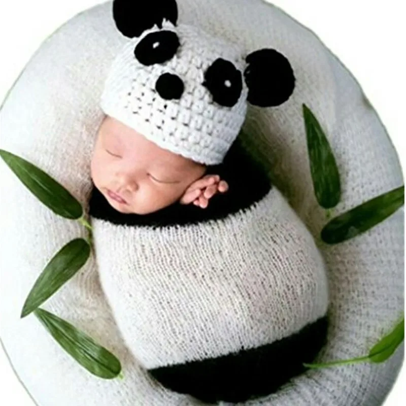 

Newborn Photography Props Accessories Baby Panda Crochet Hat+Sleeping Bag Set Newborn Photography Wraps Baby Photo Props