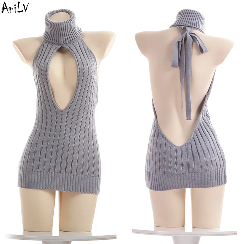 AniLV японский аниме женский свитер с высоким воротником платье лямкой на шее