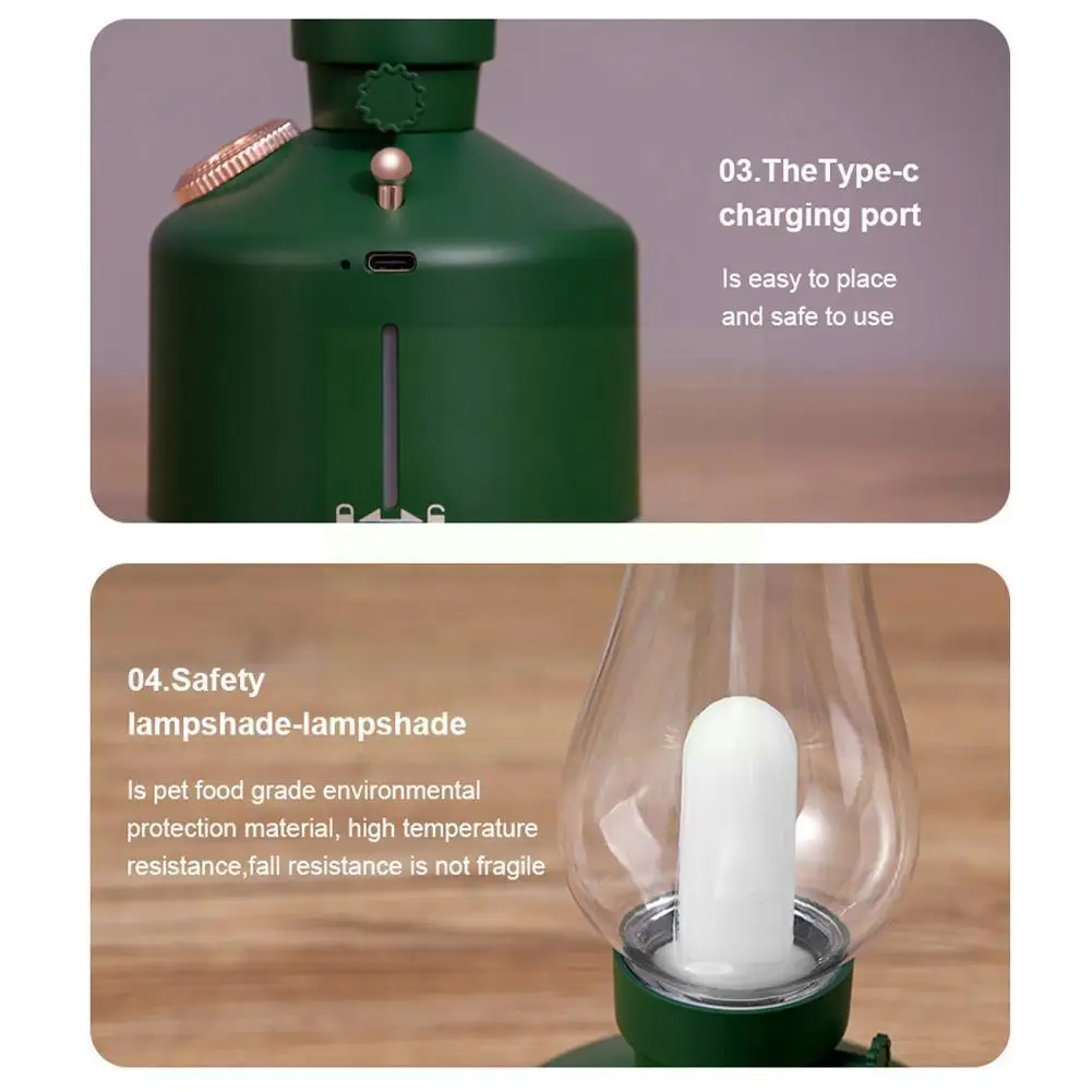 

Retro Lamp Air Humidifier Wireless Aroma Diffuser Rechargeable Essential Oil Lights Cool Mist For Christmas Gift V5s5