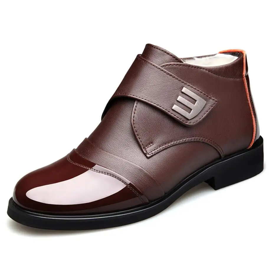 Роскошные Брендовые мужские зимние ботинки из натуральной кожи Теплые с густым