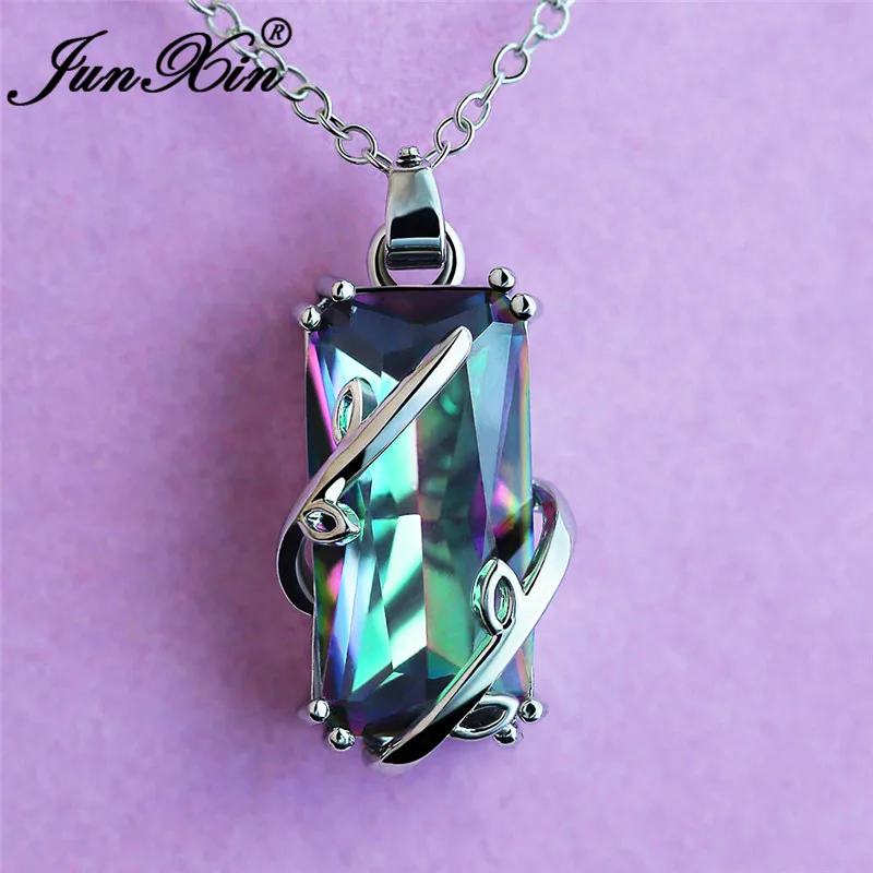 Винтаж Большой прямоугольник кулон Мистик Радуга с украшением в виде кристаллов