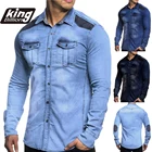 Мужская хлопковая рубашка с длинным рукавом, стирающаяся джинсовая рубашка в повседневном стиле