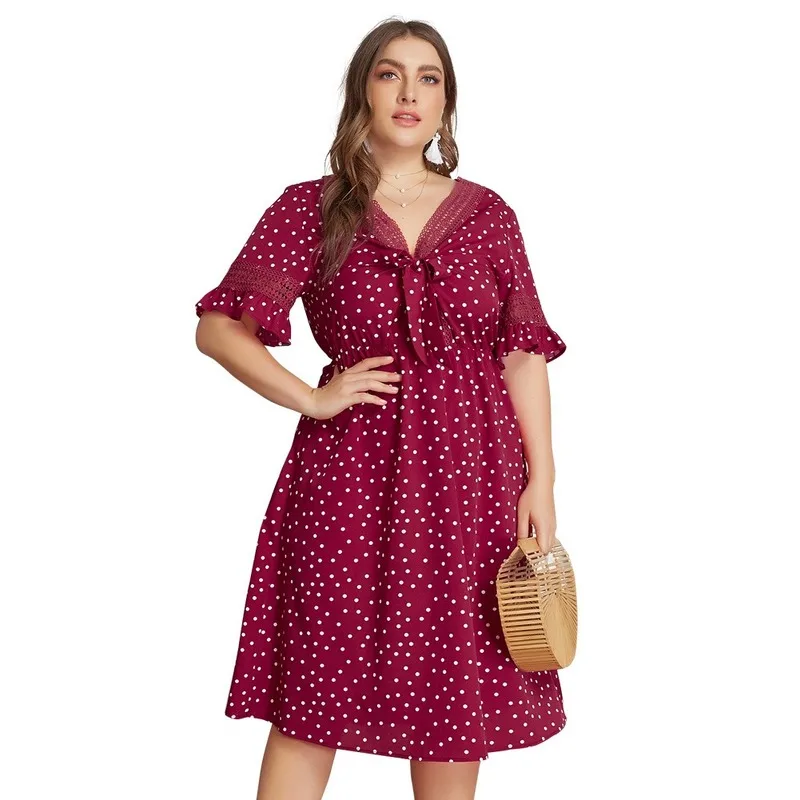 

Plus size dress red women clothes 2020 dresses elegant Polka Dot women dress big size party dress woman sexy bow summer dress