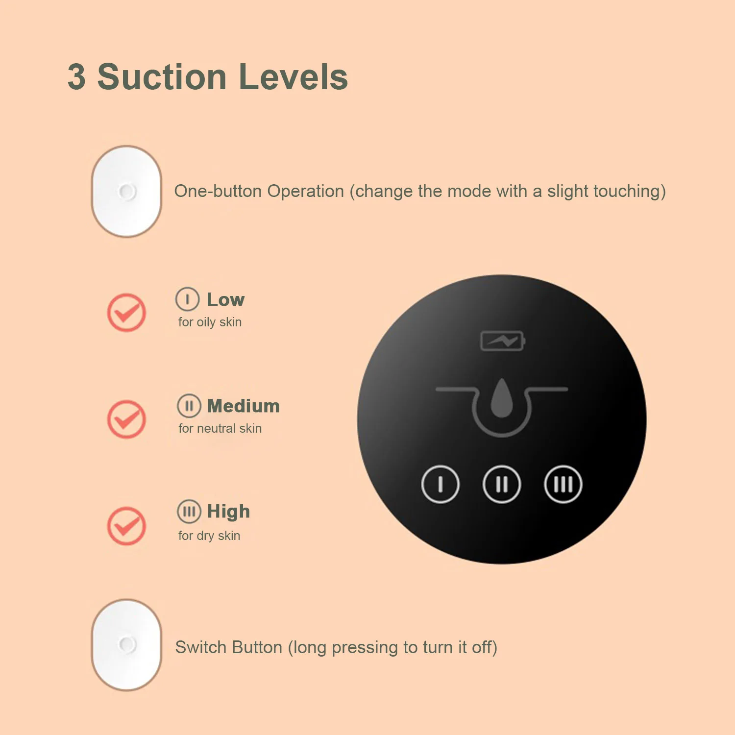 Прибор для вакуумной чистки лица 3 уровень всасывания электрическое средство