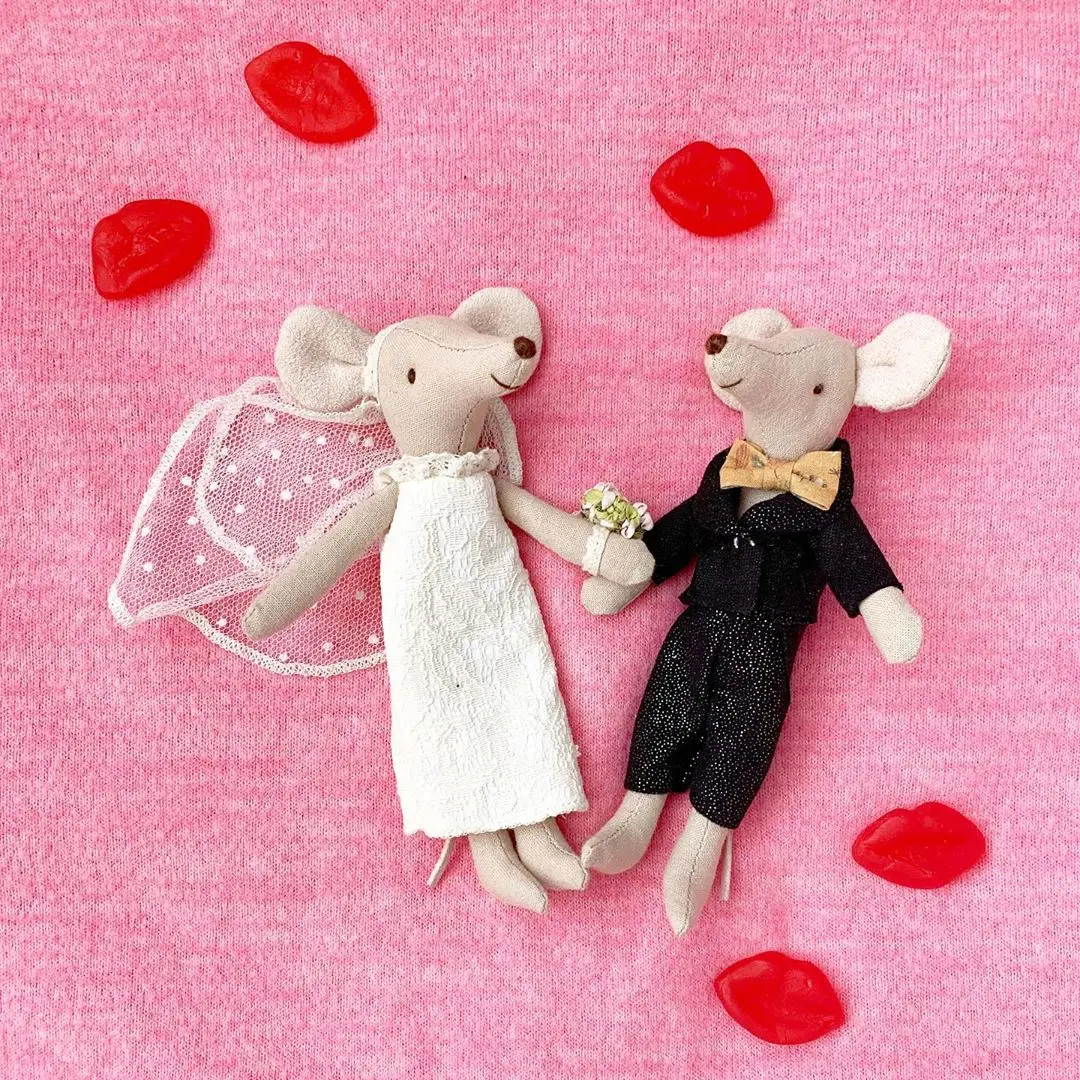 Свадебная мышь парная в коробке симпатичная маленькая из чистого хлопка и льна