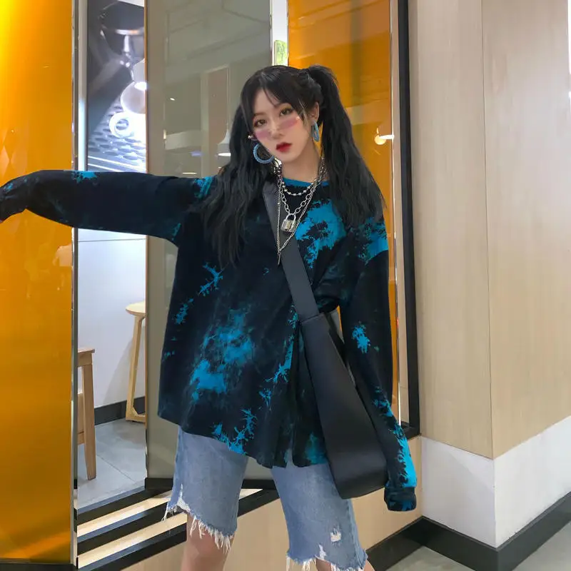 Футболка женская в стиле оверсайз с длинным рукавом Базовая рубашка принтом